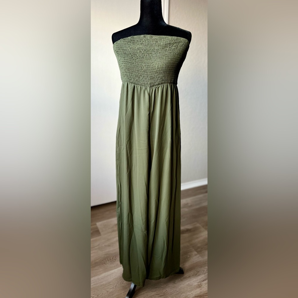 Strapless Olive Green Maxi Jumpsuit